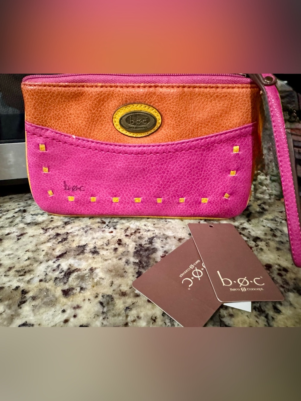boc Two-Tone Pink and Orange Wristlet Clutch